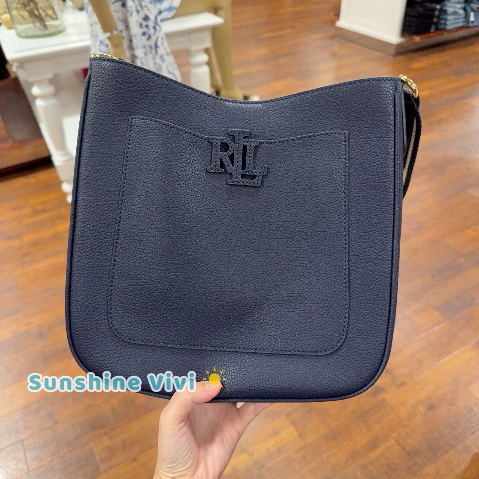 Nwt Lauren Ralph Lauren Cameryn Pebbled Leather Small Crossbody Navy